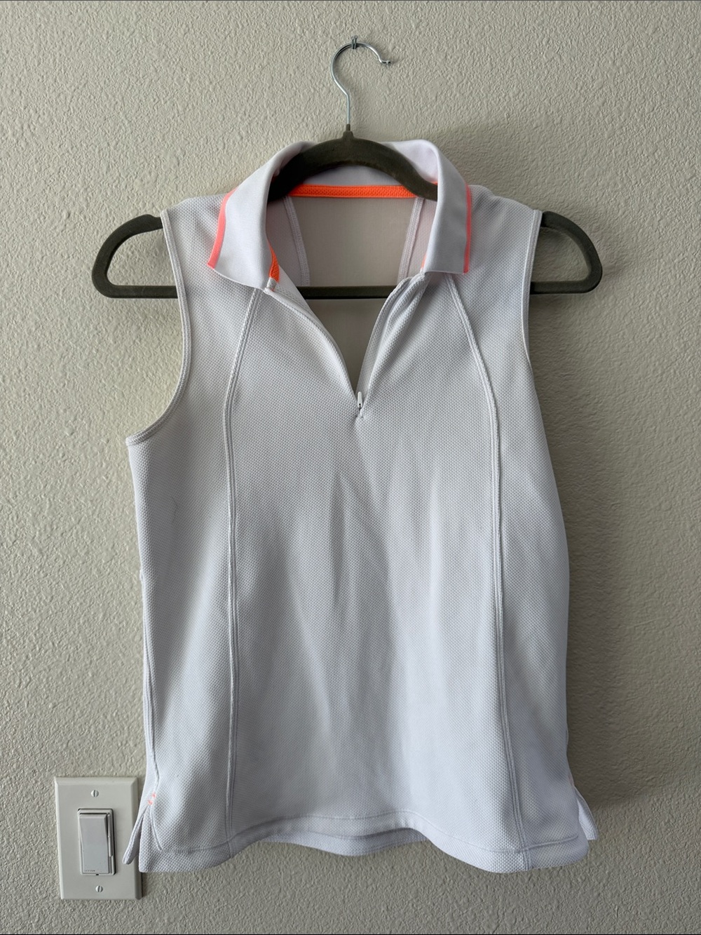 Athleta White Sleeveless Polo Tank with Coral Trim